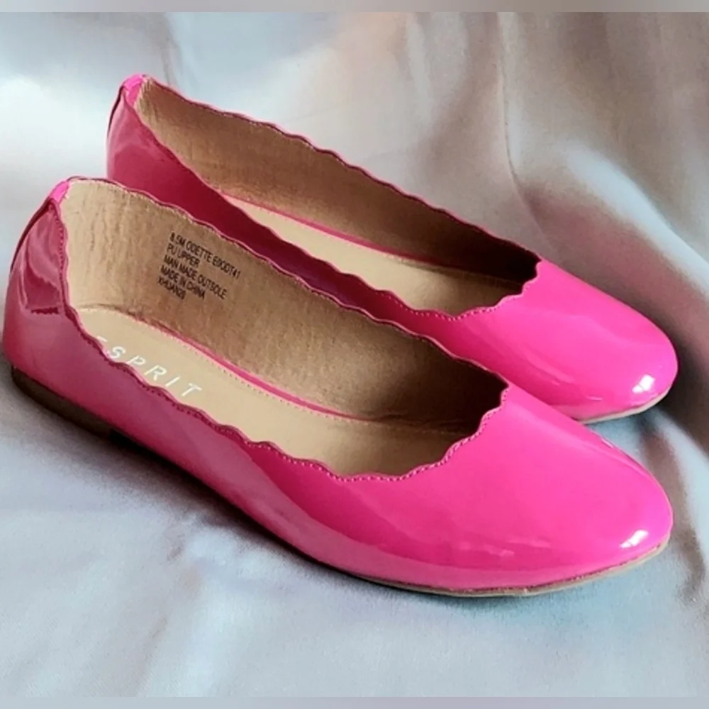Espirit Shoes, Patent Flats, Hot Pink, Scallop Detail, Soft Cushion Insole